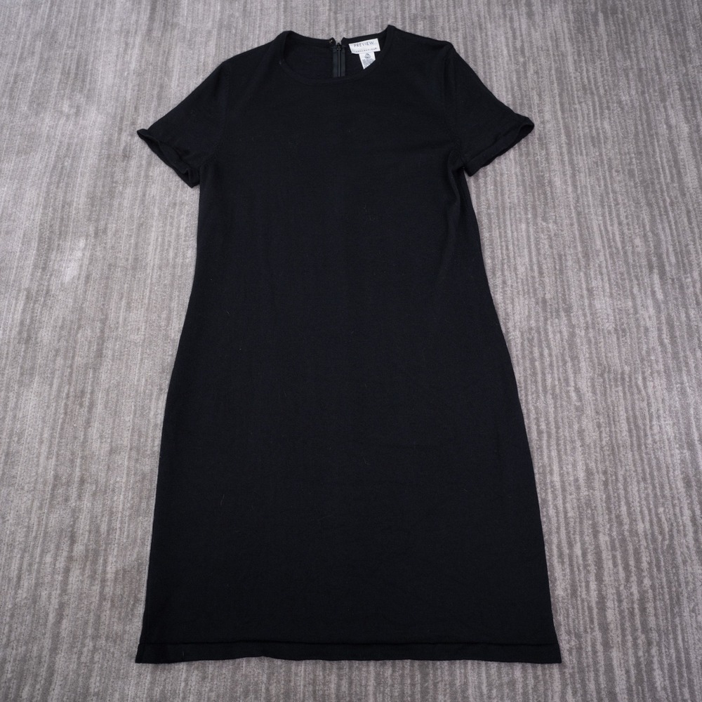 Preview Collection Black 100% Merino Wool Short Sleeve Knit Shift Dress Large